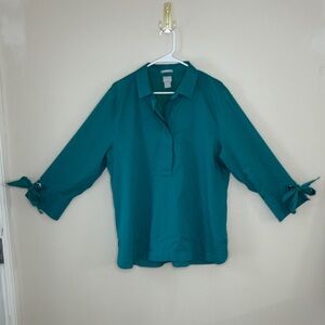 Chico's Teal Blouse with Bow Accents